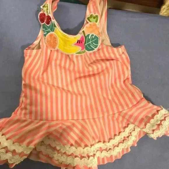 Flapdoodles Colorful Fruit Embroidered Striped Top - Picture 1 of 5